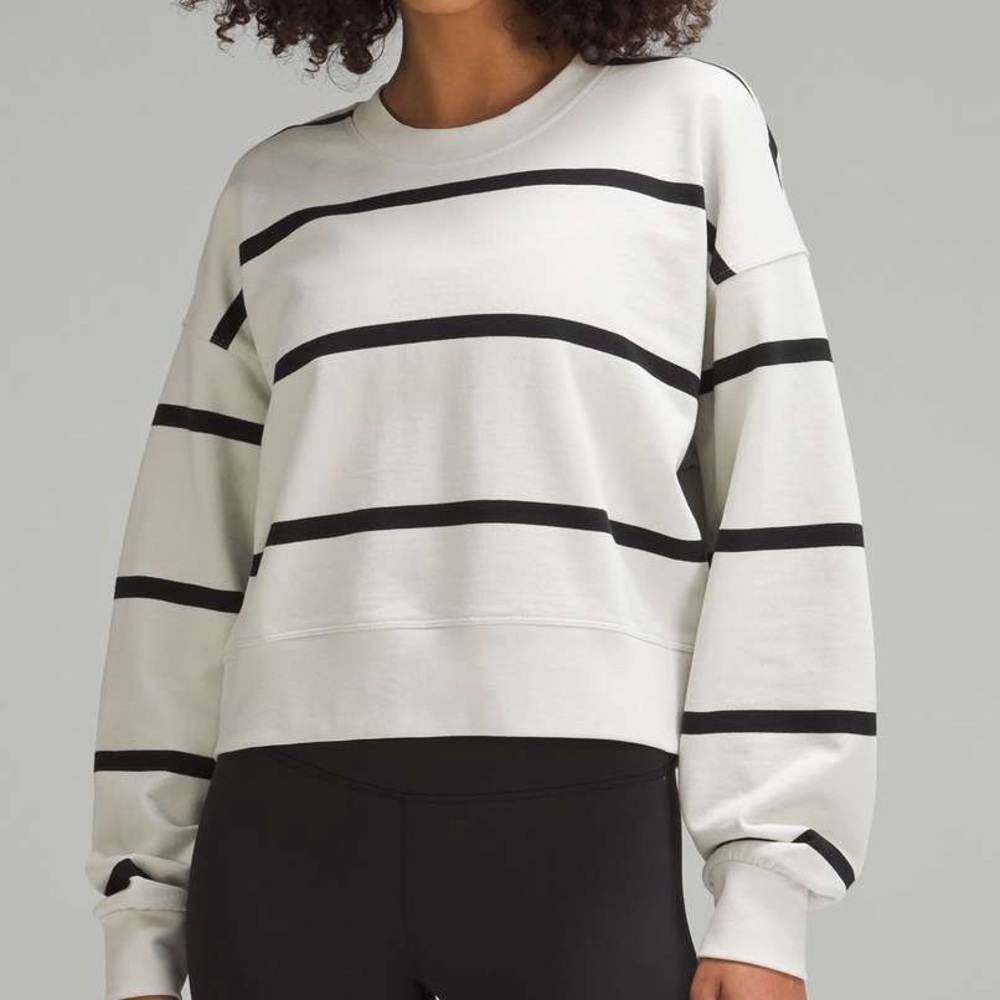 lululemon Beige & Black Striped Crew Sweatshirt